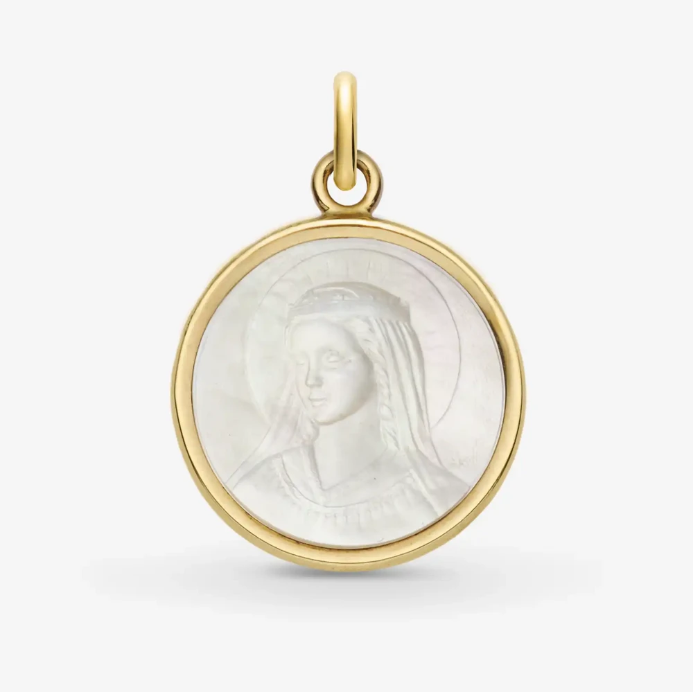 Photo de Médaille notre dame de lumière - or jaune 18 carats & nacre
