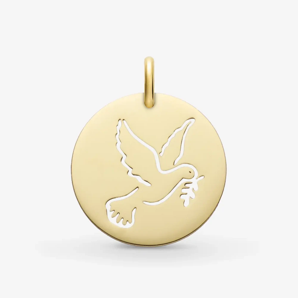 Photo de Médaille colombe ajourée - or jaune 18 carats