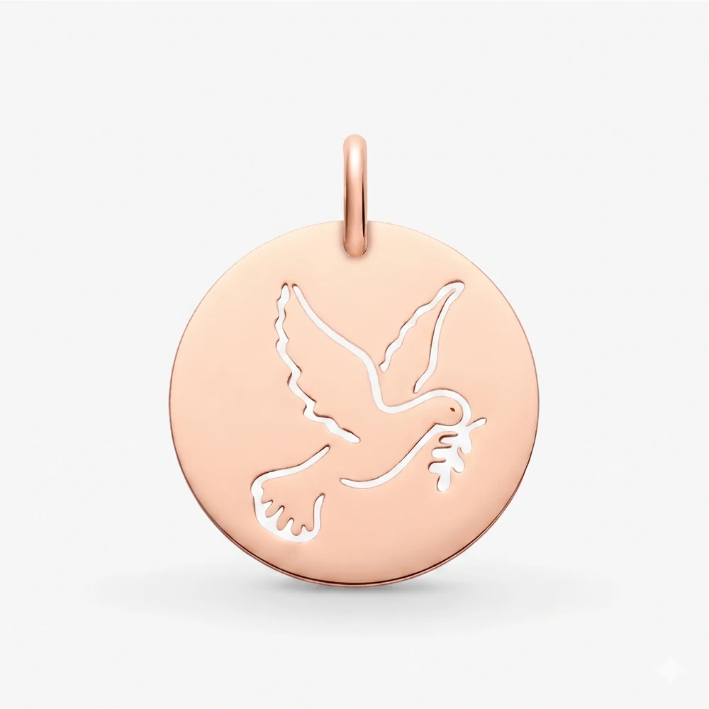 Photo de Médaille colombe ajourée - or rose 18 carats