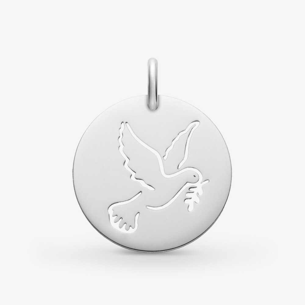 Photo de Médaille colombe ajourée - or blanc 18 carats