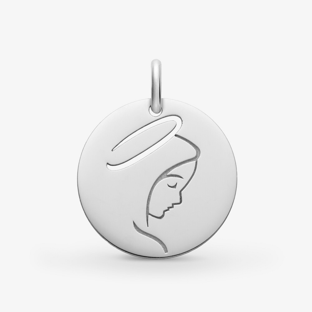 Photo de Médaille vierge jeune - or blanc 18 carats