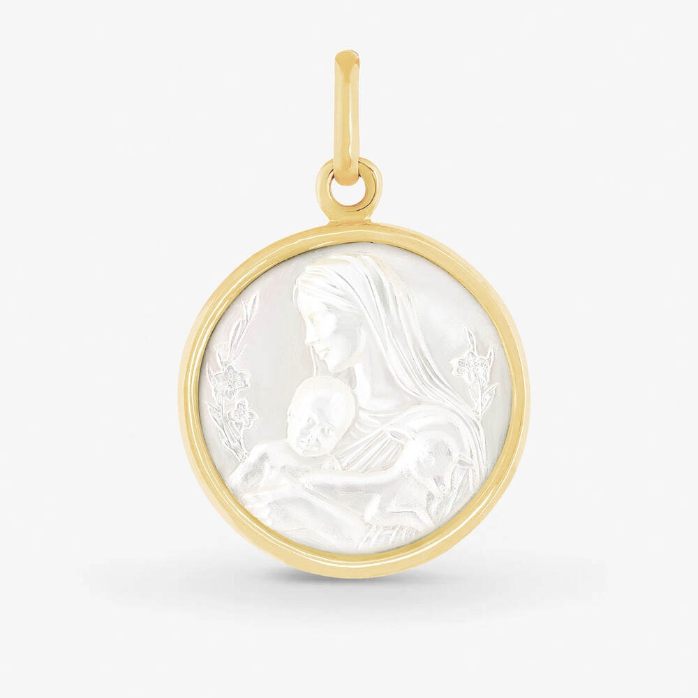 Photo de Médaille vierge aimante - or jaune 18 carats & nacre