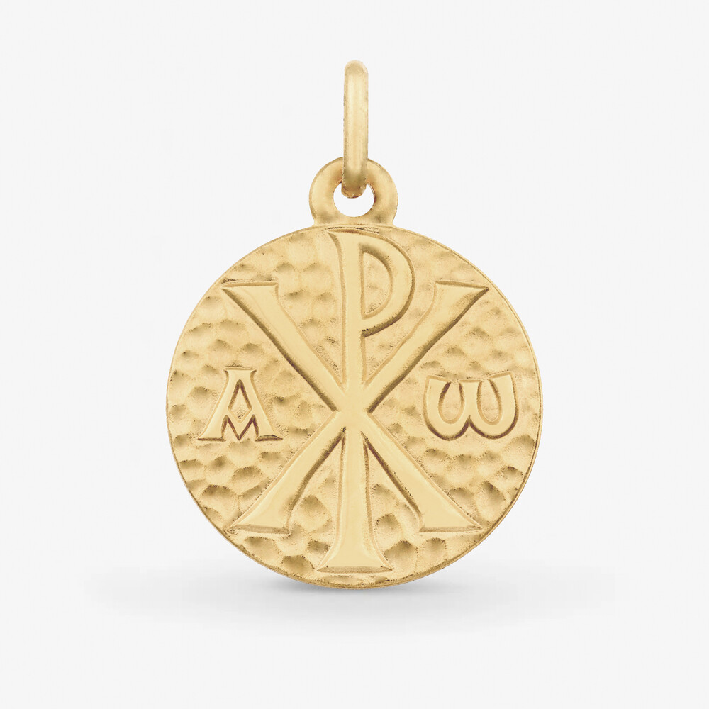 Photo de Médaille chrisme martelé - or jaune 9 carats