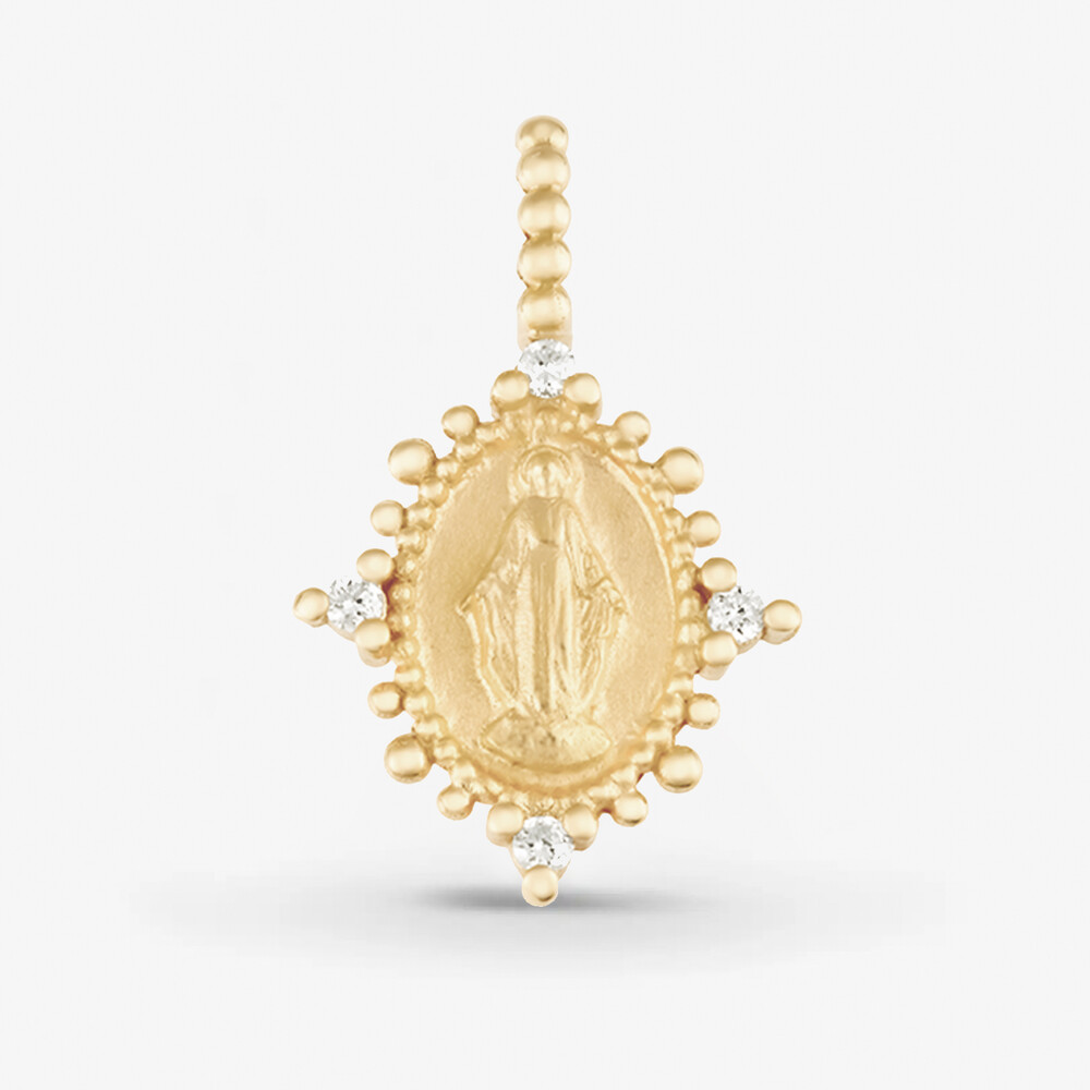 Photo de Médaille miraculeuse diamant perlée - or jaune 18 carats