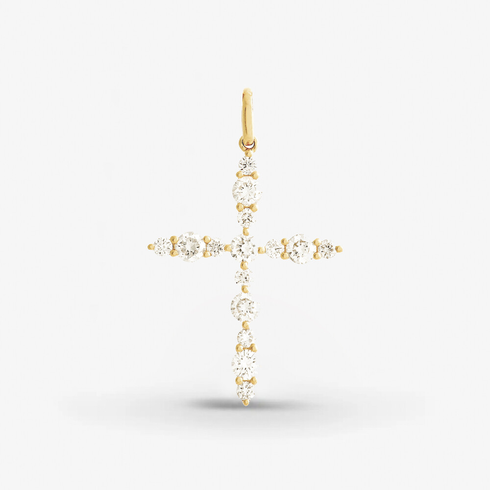 Photo de Pendentif croix flore diamants - or jaune 18 carats