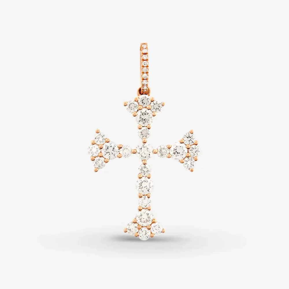 Photo de Pendentif croix joséphine diamants - or rose 18 carats