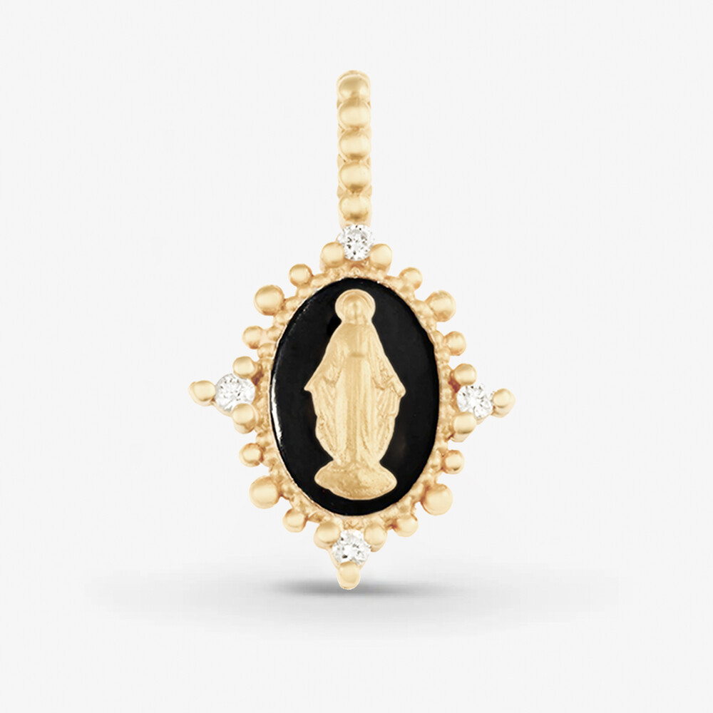 Photo de Médaille miraculeuse diamants perlée - or jaune 18 carats - laquée noir