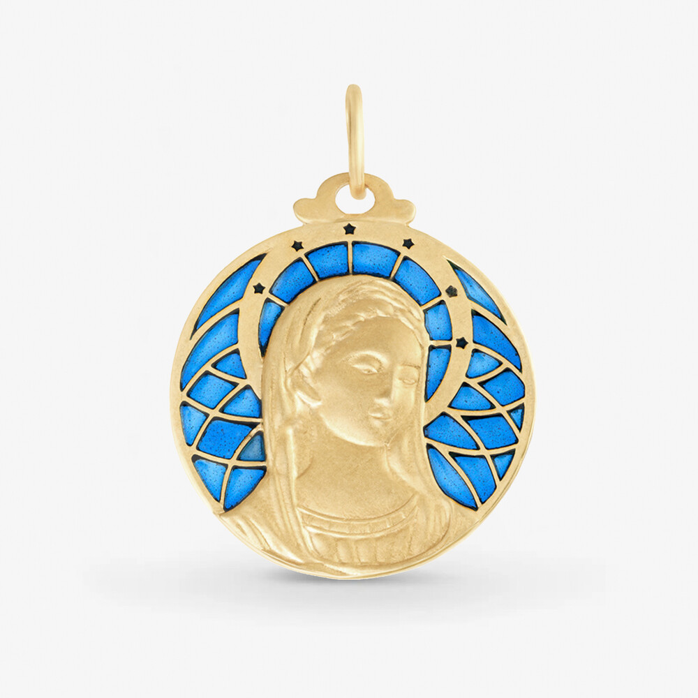 Photo de Médaille vierge divine emaillée - or jaune 18 carats