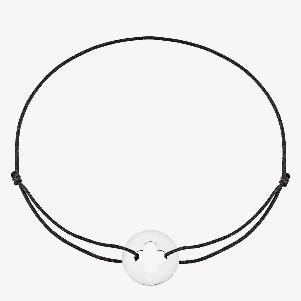 Photo de Bracelet cordon mini croix romane - or blanc 18 carats