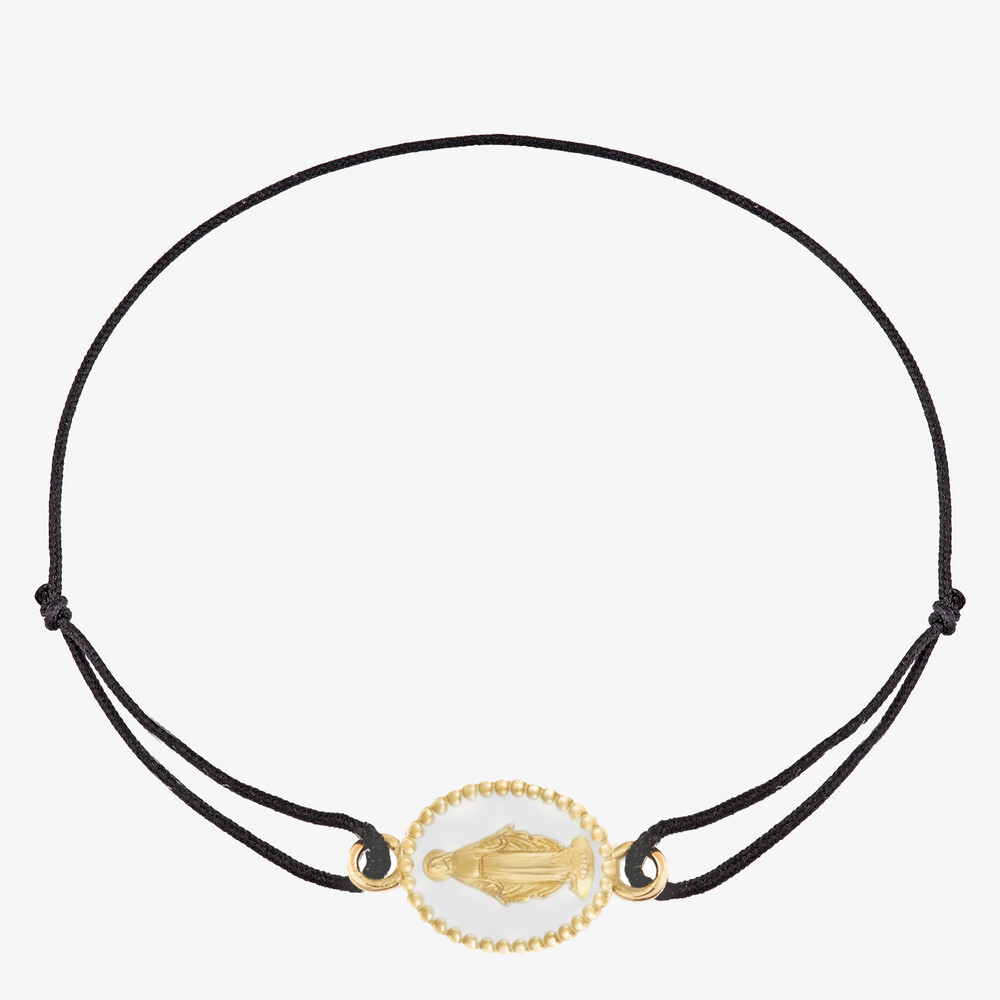 Photo de Bracelet cordon médaille miraculeuse blanche - or jaune 18 carats