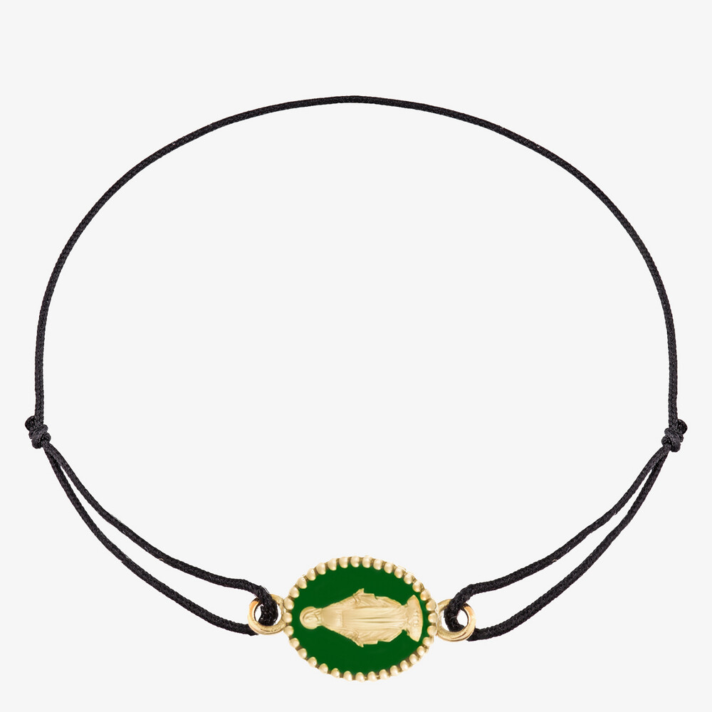 Photo de Bracelet cordon médaille miraculeuse emeraude - or jaune 18 carats