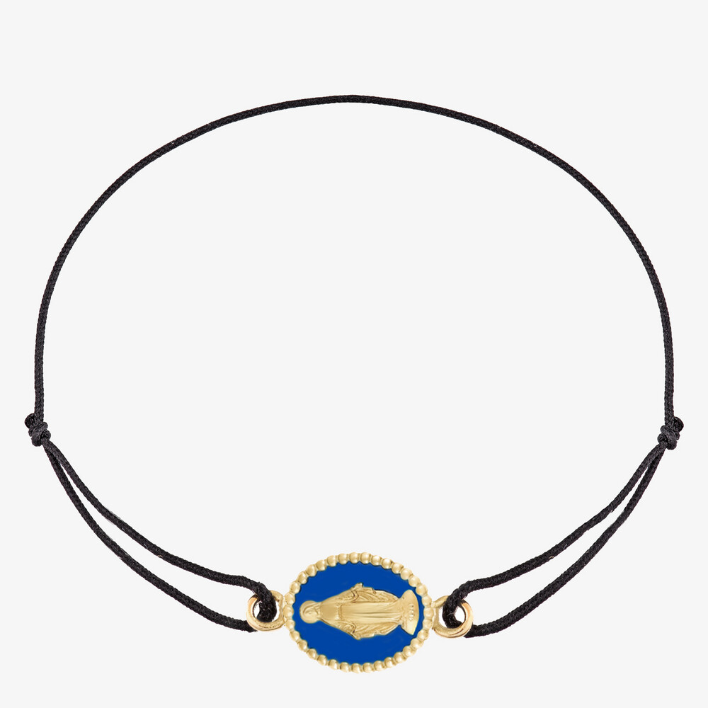 Photo de Bracelet cordon médaille miraculeuse bleu roi - or jaune 18 carats