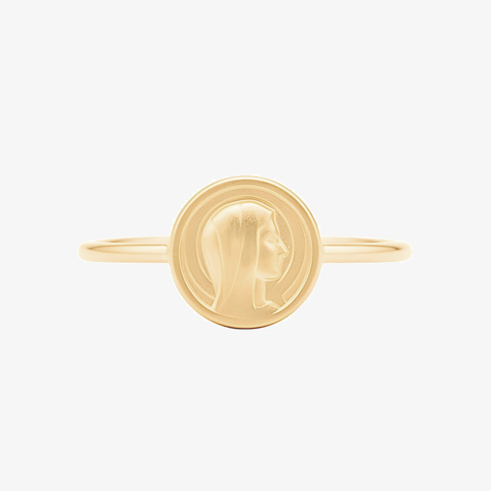 Photo de Bague médaille vierge de profil - or jaune 9 carats