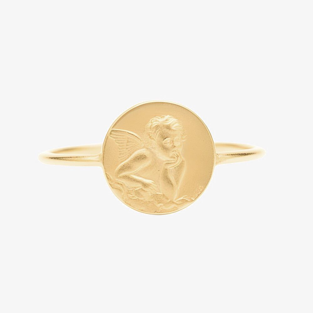 Photo de Bague médaille ange penseur - or jaune 9 carats