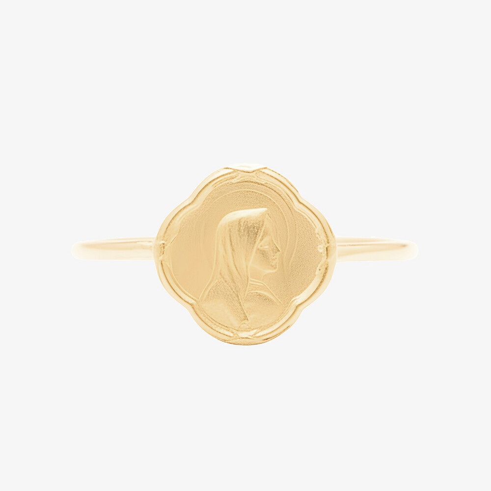 Photo de Bague médaille vierge au voile - or jaune 9 carats