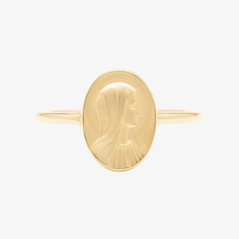 Photo de Bague médaille vierge ovale - or jaune 9 carats