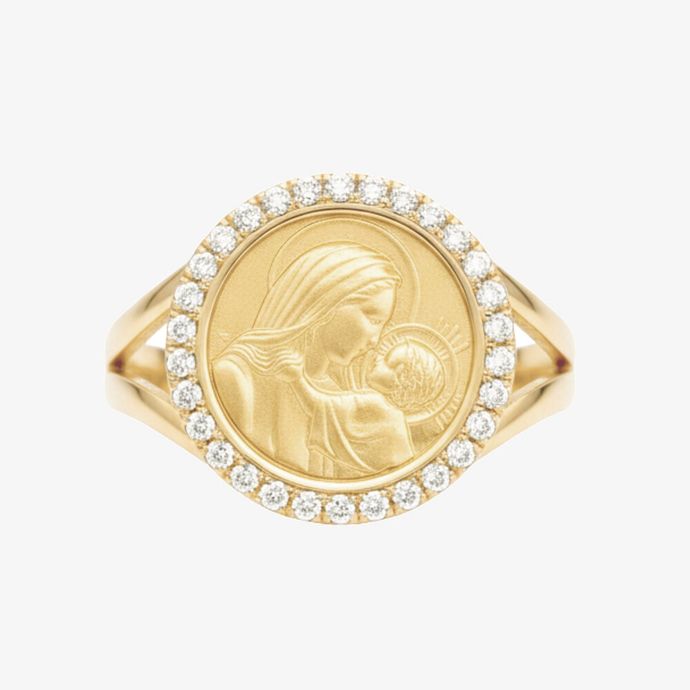 Photo de Bague médaille notre dame de la confiance - or jaune 18 carats & diamants