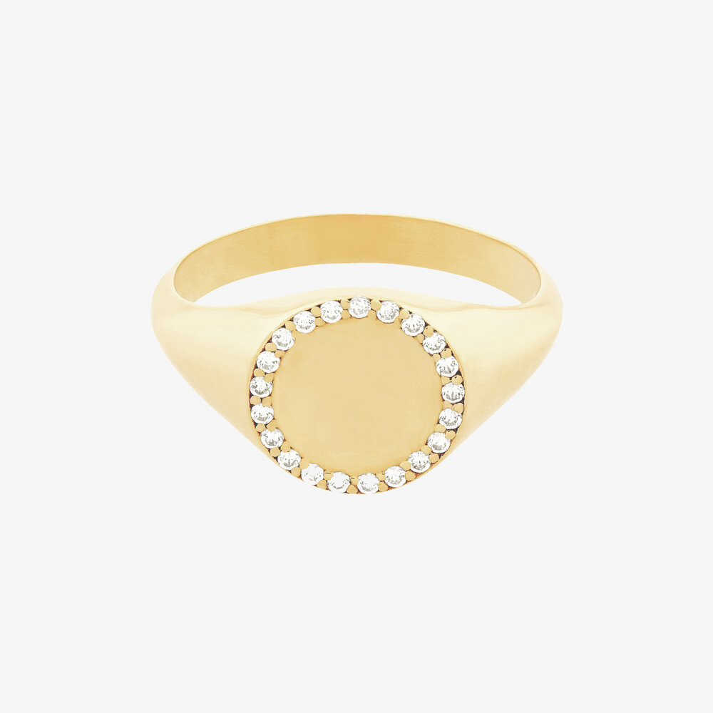 Photo de Bague chevalière - or jaune 18 carats & diamants