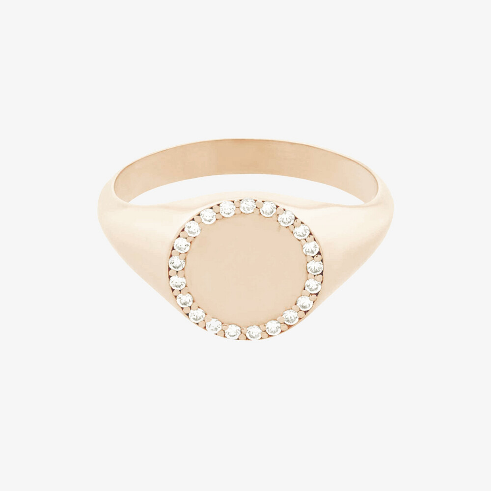 Photo de Bague chevalière - or rose 18 carats & diamants