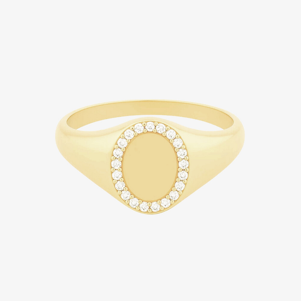 Photo de Bague chevalière ovale - or jaune 18 carats & diamants
