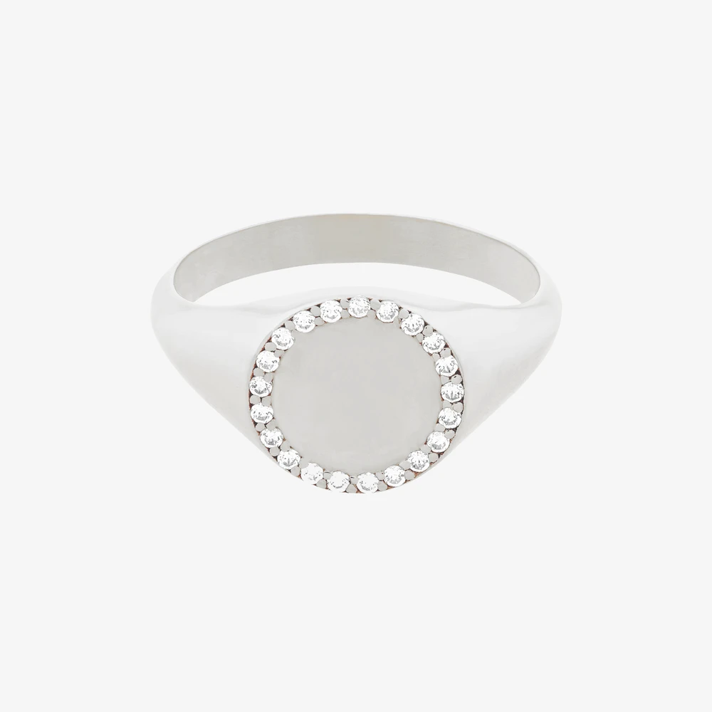 Photo de Bague chevalière - or blanc 18 carats & diamants