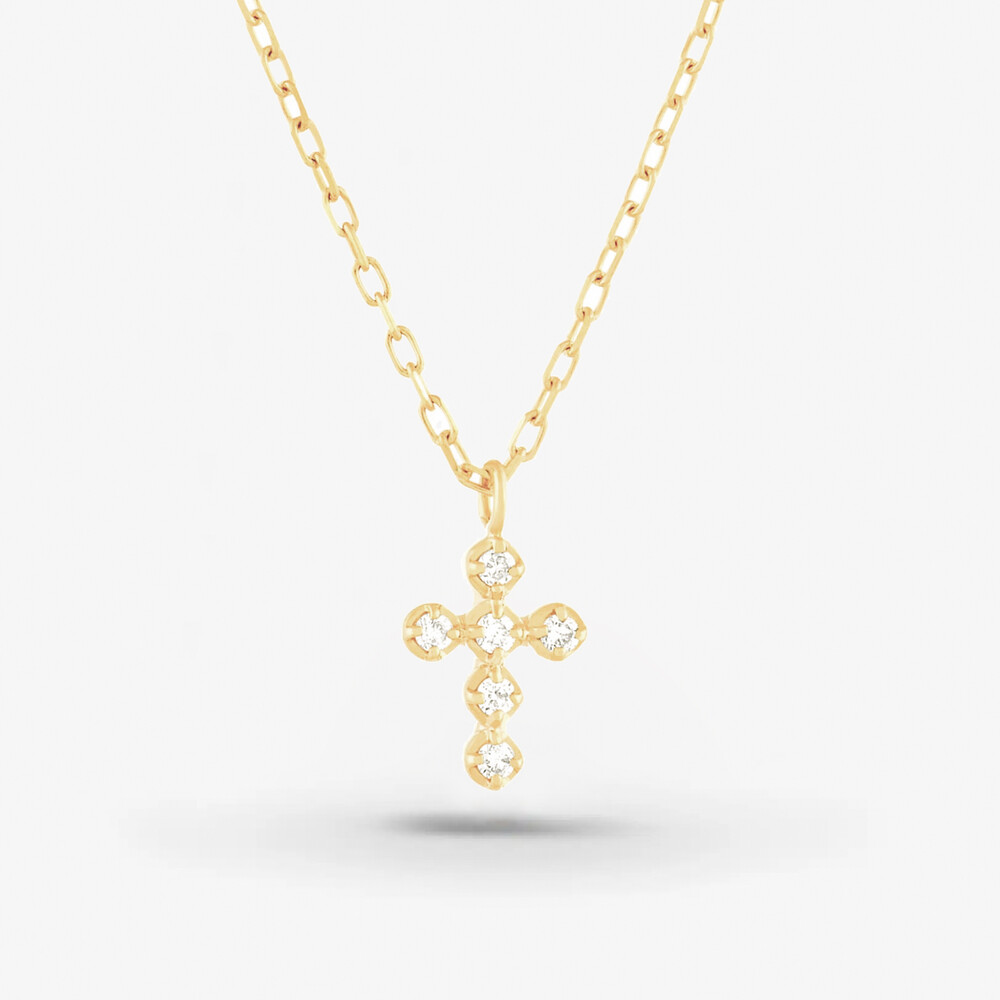 Photo de Collier Inès croix diamants - or jaune 10 carats