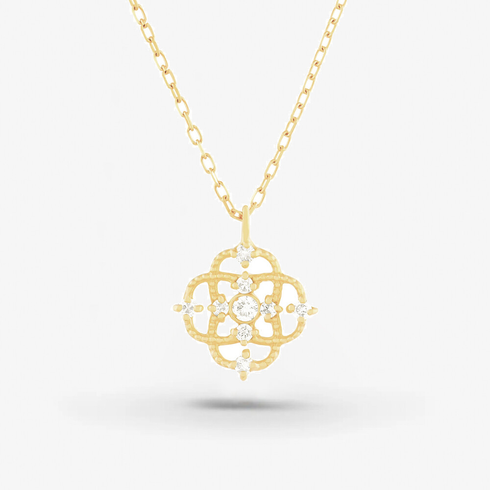 Photo de Collier Léa rosace diamants - or jaune 10 carats