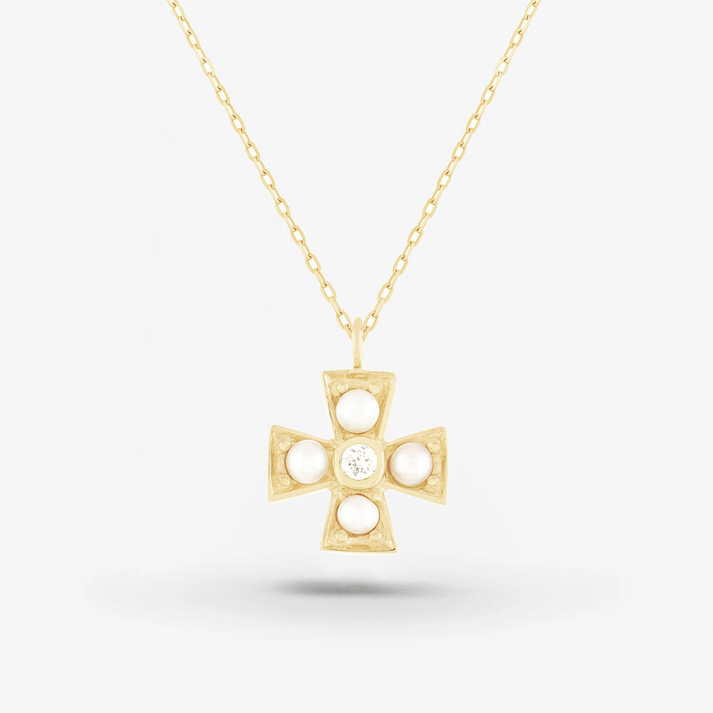 Photo de Collier Valentine diamant et perles - or jaune 10 carats