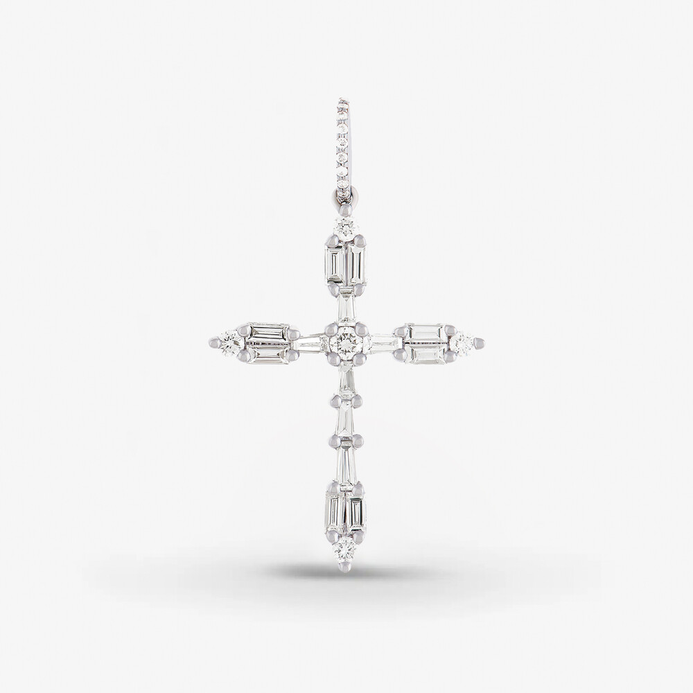Photo de Croix Castille diamants baguette - or blanc 18 carats