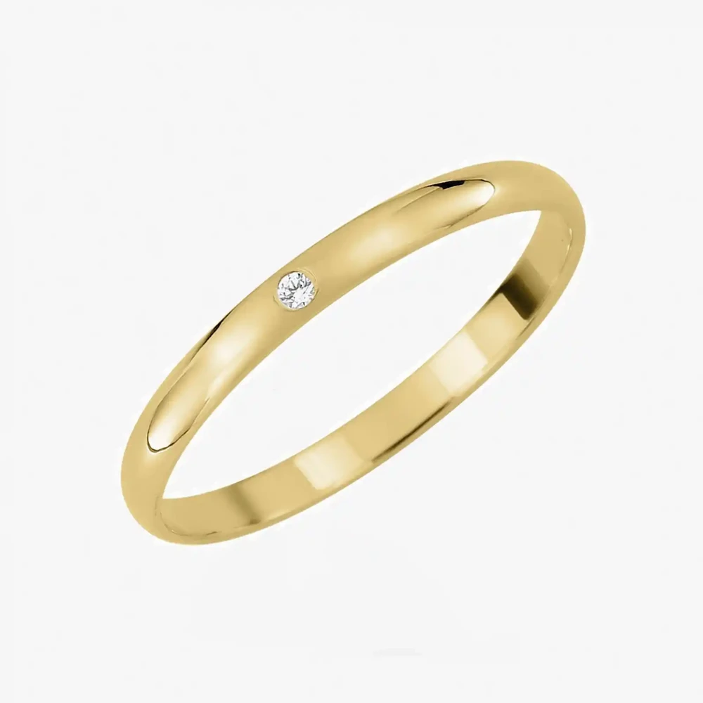 Photo de Alliance demi jonc - or jaune 18 carats & diamant