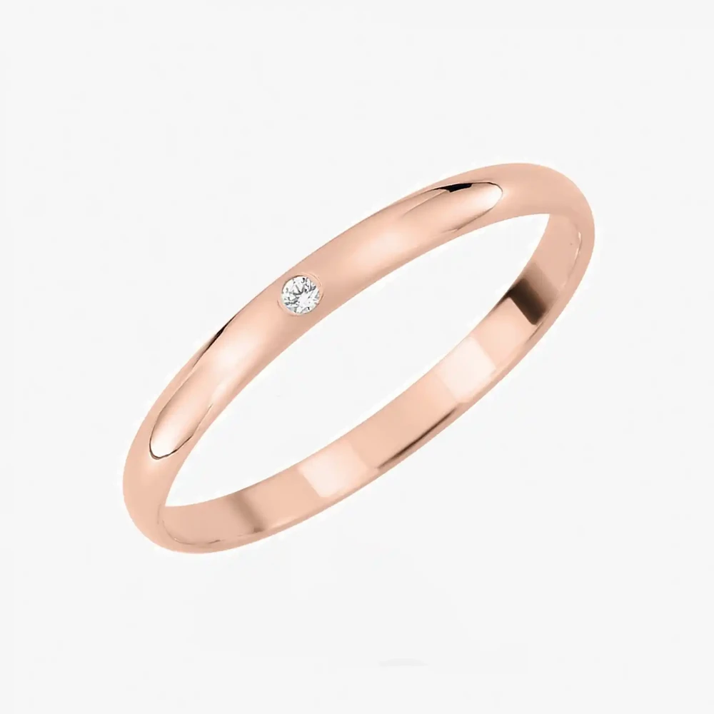 Photo de Alliance demi jonc - or rose 18 carats & diamant