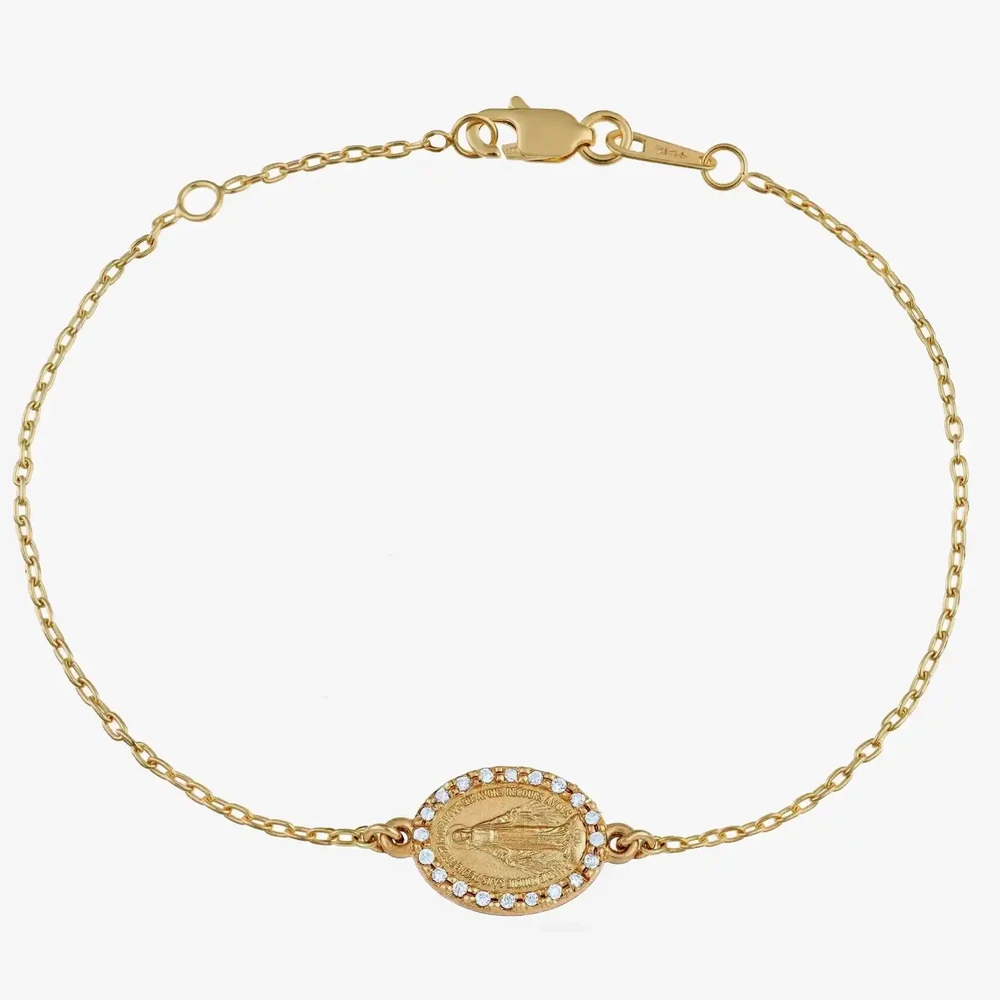 Photo de Bracelet maille médaille miraculeuse diamants - or jaune 18 carats