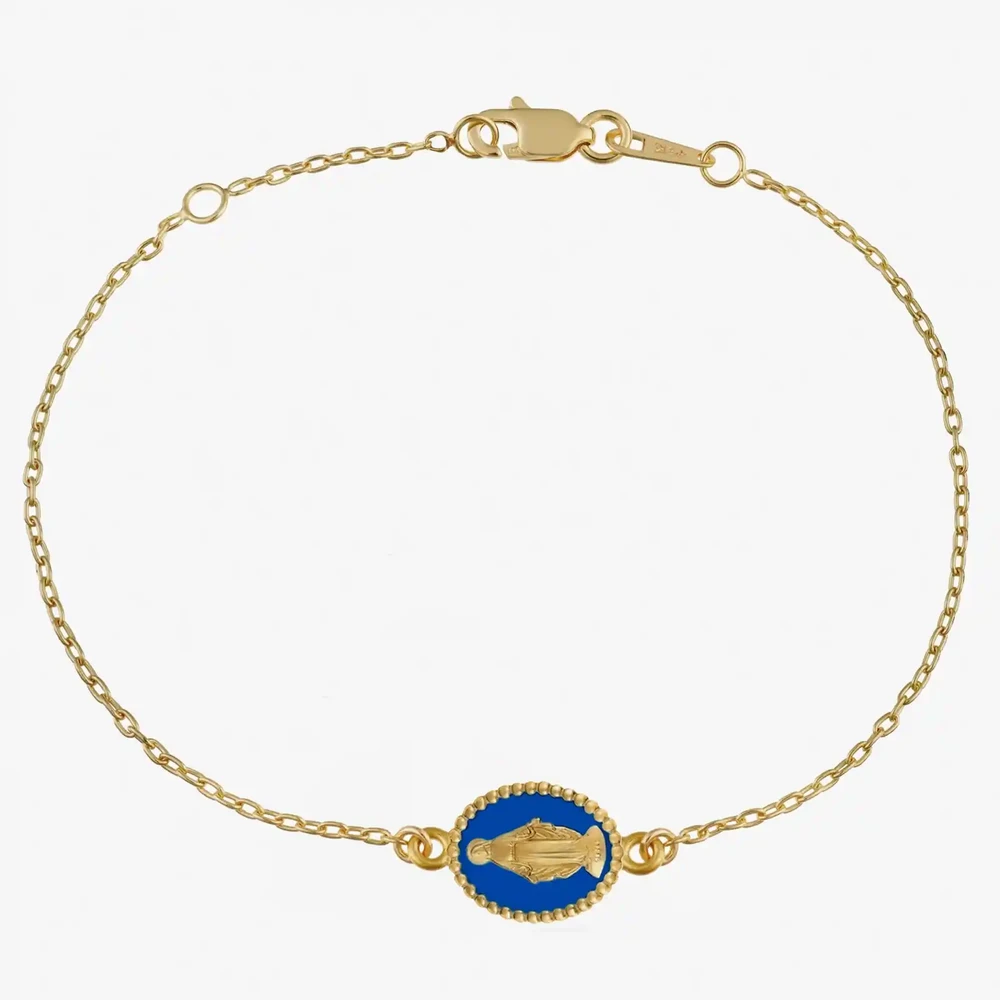 Photo de Bracelet maille médaille miraculeuse bleu roi - or jaune 18 carats