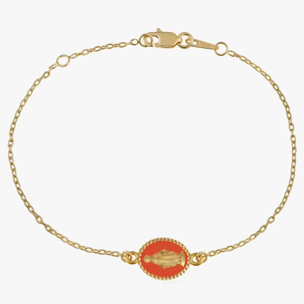 Photo de Bracelet maille médaille miraculeuse corail - or jaune 18 carats