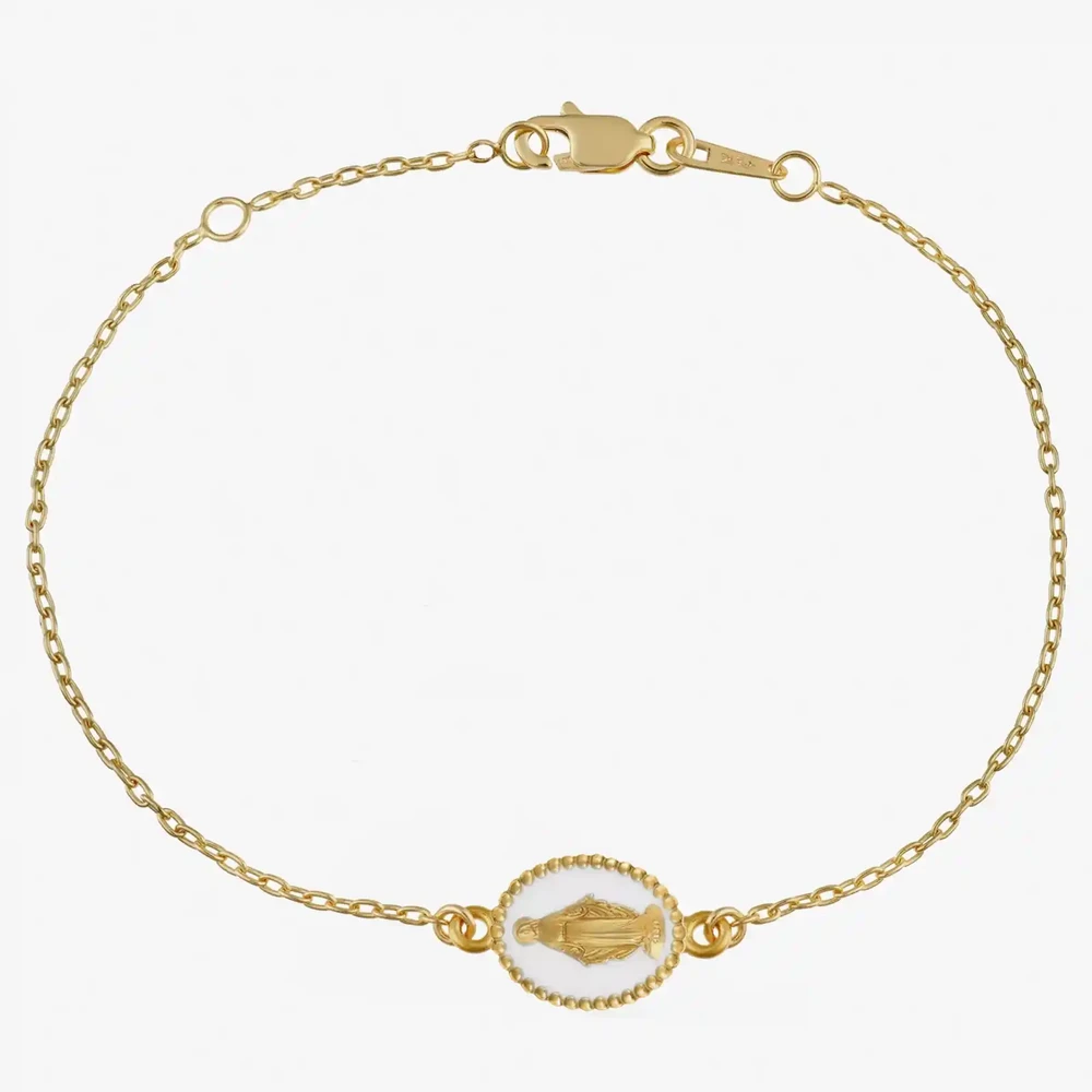 Photo de Bracelet maille médaille miraculeuse blanche - or jaune 18 carats
