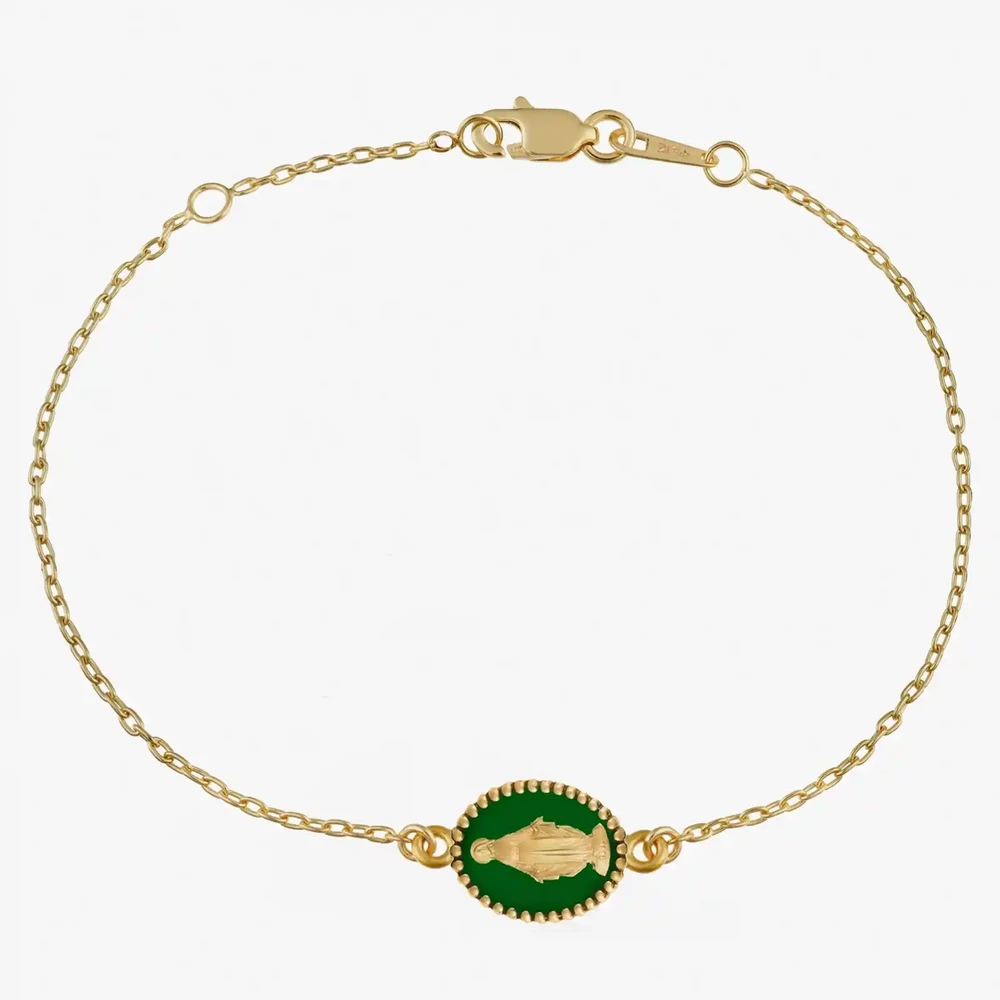 Photo de Bracelet maille médaille miraculeuse emeraude - or jaune 18 carats