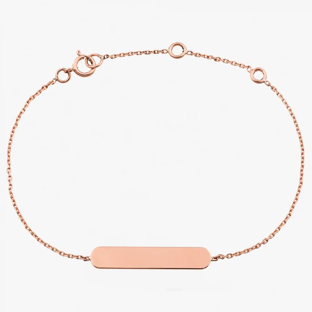 Photo de Gourmette enfant /adulte plaque rectangulaire - or rose 18 carats