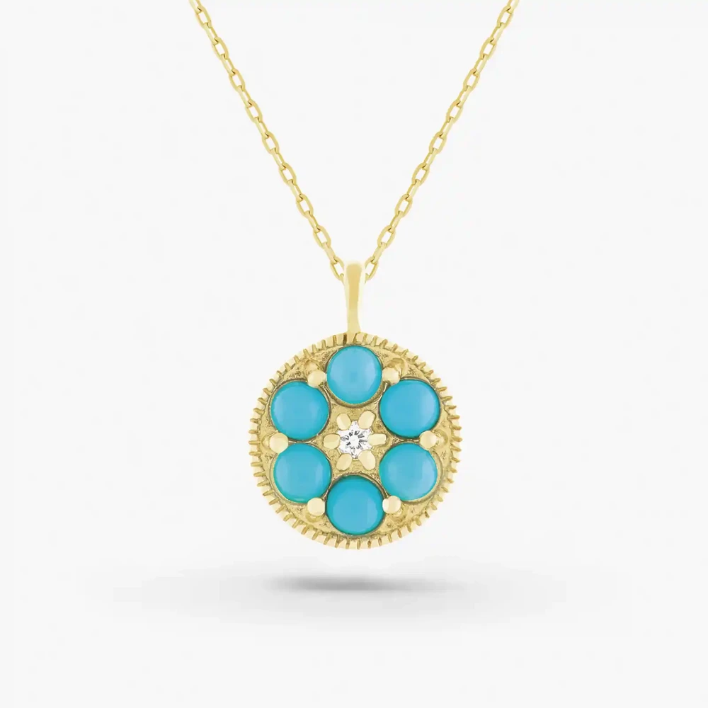 Photo de Collier Margaux Turquoises et diamant - or jaune 10 carats