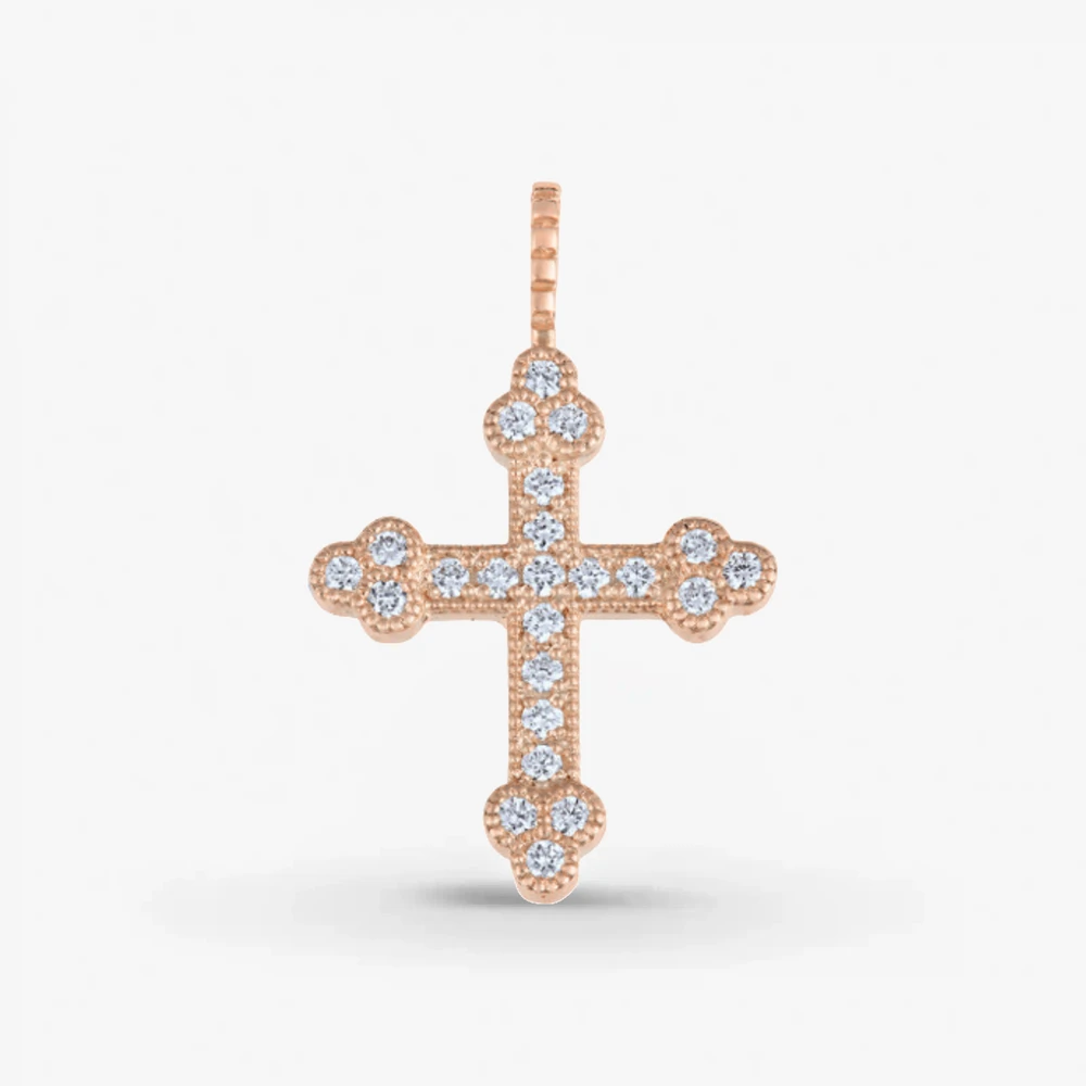 Photo de Croix célestine - or rose 18 carats  & diamants