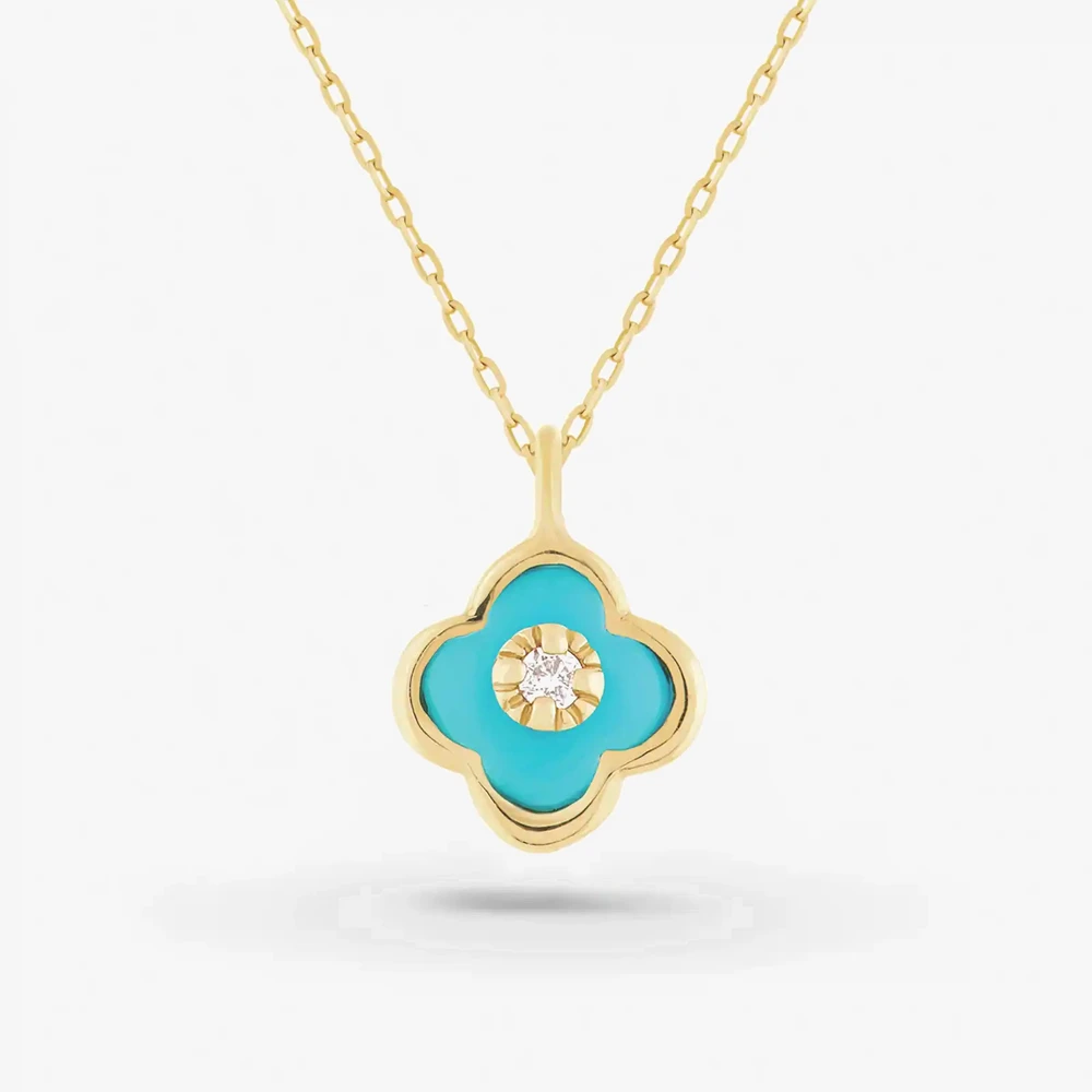 Photo de Collier Lou turquoise et diamant - or jaune 10 carats