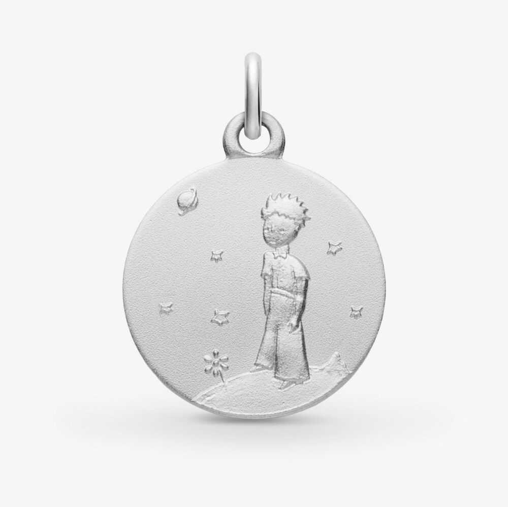 Photo de Médaille Petit Prince sur sa planète - Or blanc 18 carats