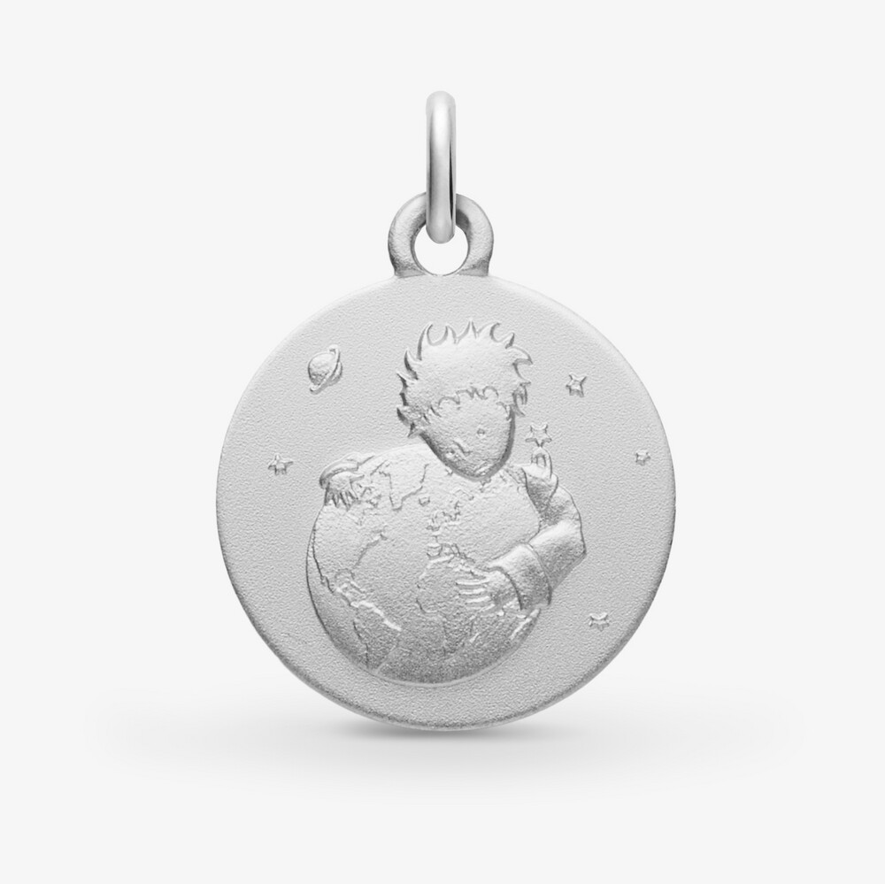 Photo de Médaille Petit Prince "protège ta planète" - Or blanc 9 carats