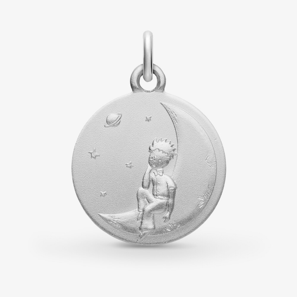 Photo de Médaille Petit Prince sur la lune - Or blanc 18 carats