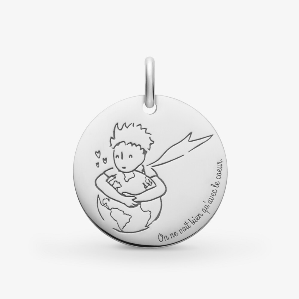 Photo de Médaille Petit Prince "save the planet" - Or blanc 18 carats
