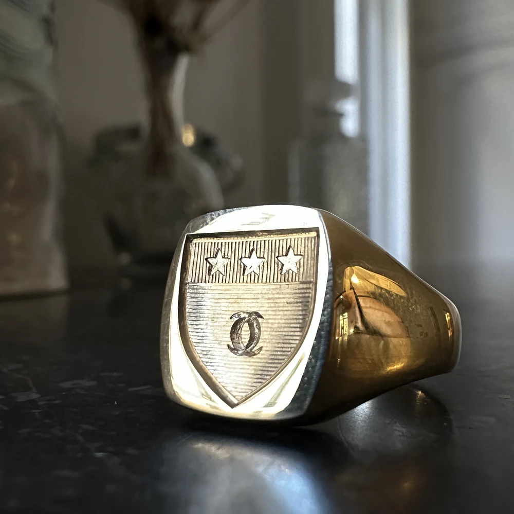 Photo de Chevalière tonneau homme - Or Blanc 18 carats