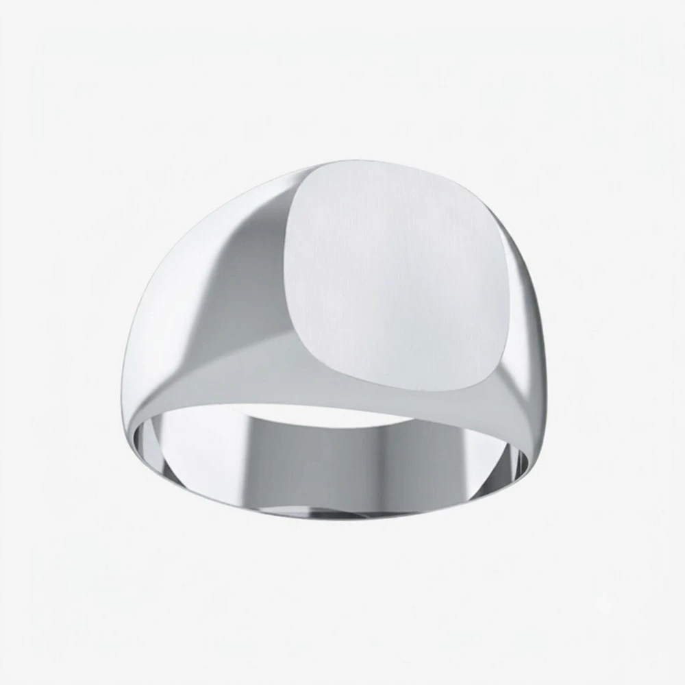 Photo de Chevalière tonneau homme - Or Blanc 18 carats