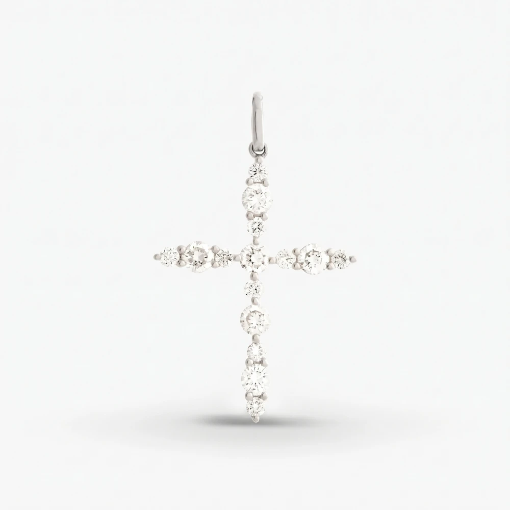 Photo de Pendentif croix flore diamants - or blanc 18 carats