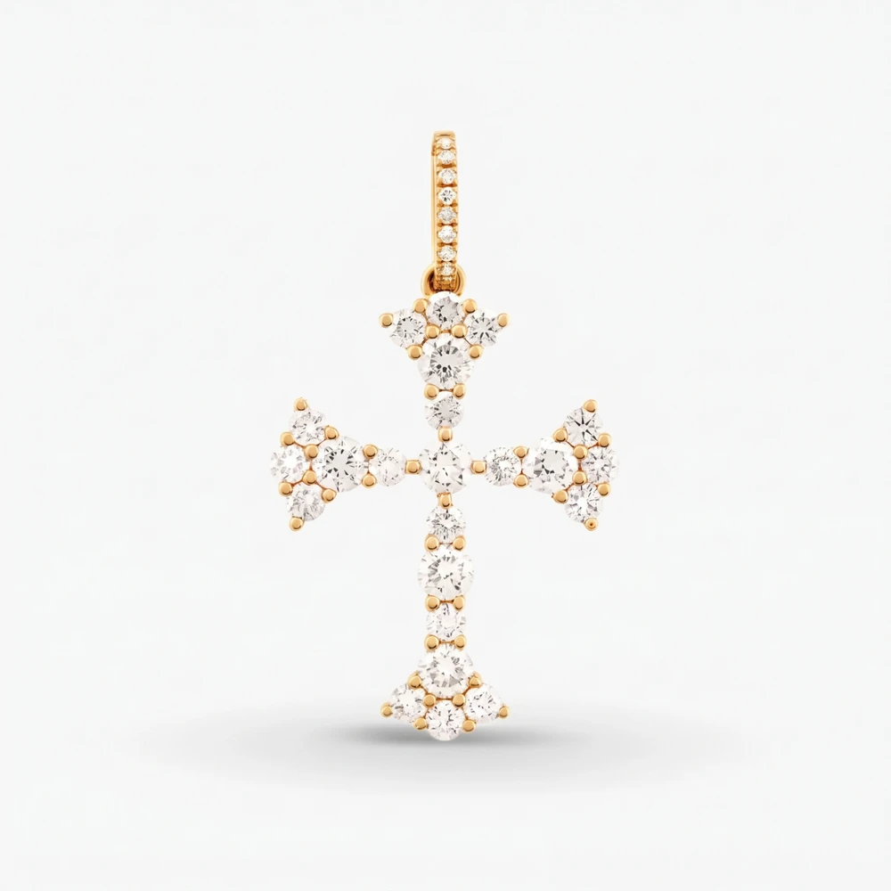 Photo de Pendentif croix joséphine diamants - or jaune 18 carats
