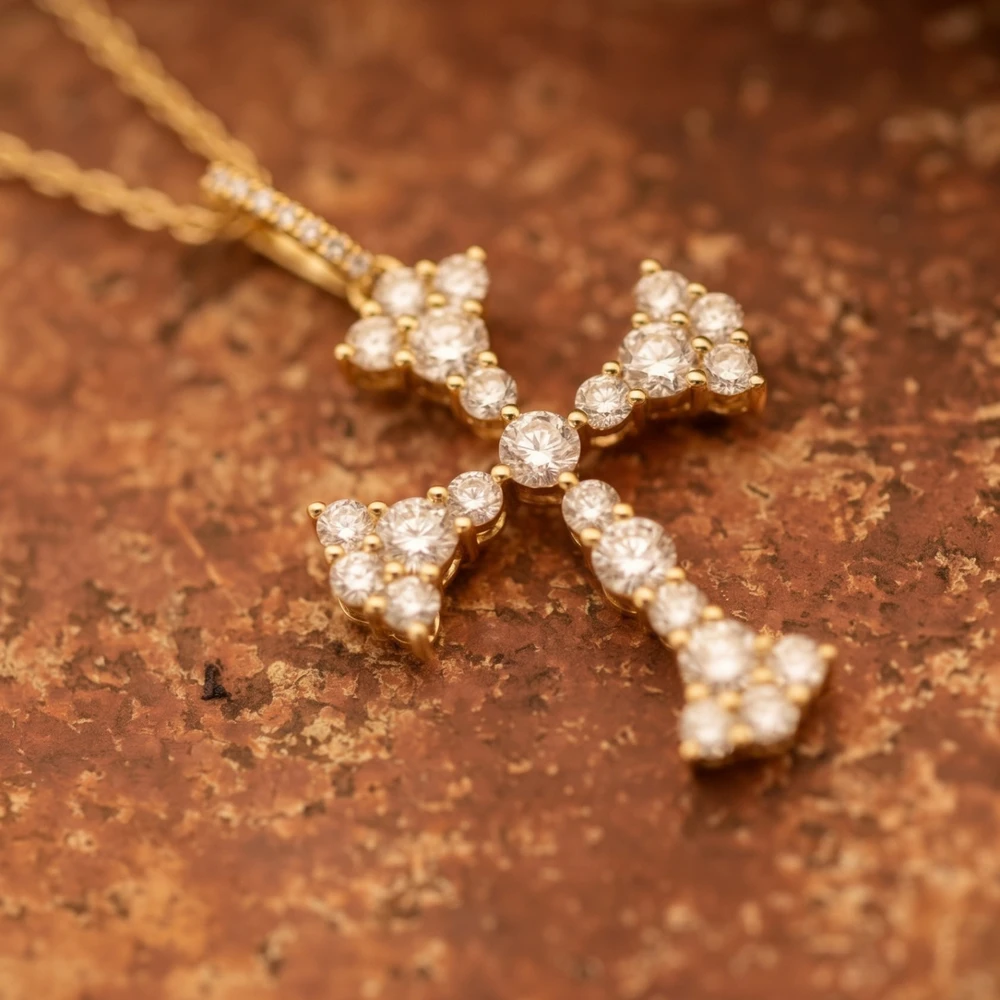 Photo de Pendentif croix joséphine diamants - or jaune 18 carats