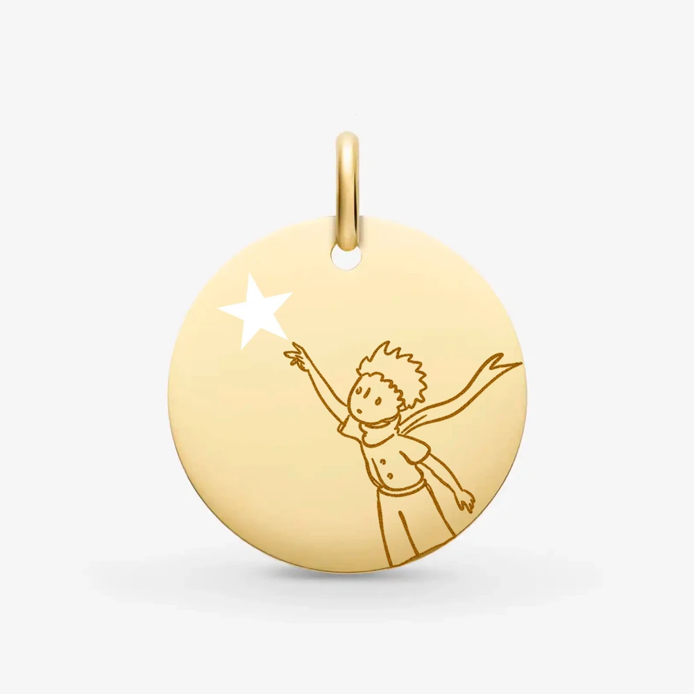 Photo de Médaille Petit Prince étoile ajourée - Or jaune 18 carats